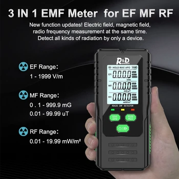 3-V-1 Elektromagnetické Pole Žiarenia Detektor Tester EMF Meter Multifunkčné Prenosné Rádiové Frekvencie Upozorniť Meter