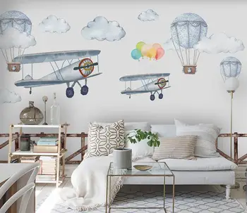 Upraviť Fotografiu Bezšvíkové tapety Ručne kreslené karikatúry lietadlo, balón deti miestnosti pozadí steny steny papiere domova