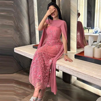 Xijun Víla Saudskej arabčina Morská víla Večerné Šaty Obrúb Crystal 3D Kvety bez Ramienok Zloženke Ruched Prom Šaty Formálne Party Šaty