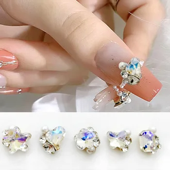 10Pcs/veľa Mini Nail Art Crystal Kamienkami Aurora Skladaný Dekorácie DIY Srdce Pentagram Kvet Diamond Pearl Drahokamy Nechtov Charms