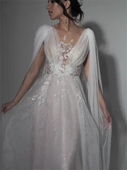 2023 Plus Veľkosť Krajiny, Záhrada Luxusný Sexy čipka dlhý rukáv nášivky backless šaty svadobné šaty svadobné šaty prom šaty