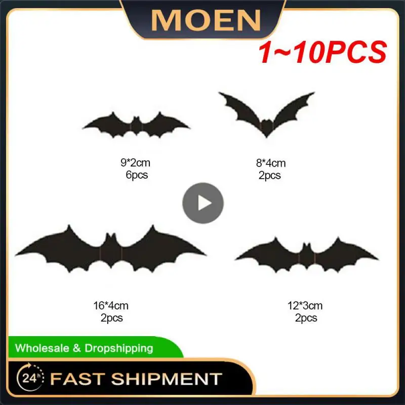 1~10PCS Halloween Dekorácie 3D Black Bat Stenu, Nálepky Výzdoba Steny Odtlačkový Horor a Pálky Vymeniteľné Samolepky Strany Bar Stenu Decor - 0