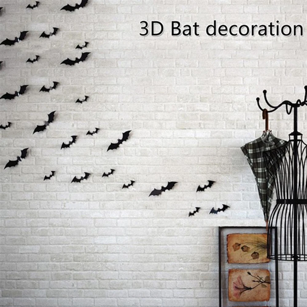 1~10PCS Halloween Dekorácie 3D Black Bat Stenu, Nálepky Výzdoba Steny Odtlačkový Horor a Pálky Vymeniteľné Samolepky Strany Bar Stenu Decor - 3