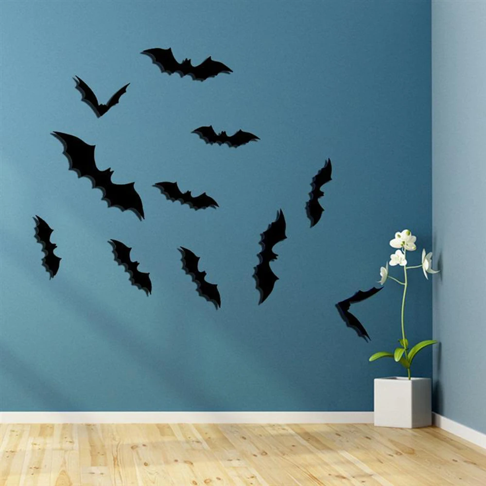 1~10PCS Halloween Dekorácie 3D Black Bat Stenu, Nálepky Výzdoba Steny Odtlačkový Horor a Pálky Vymeniteľné Samolepky Strany Bar Stenu Decor - 5