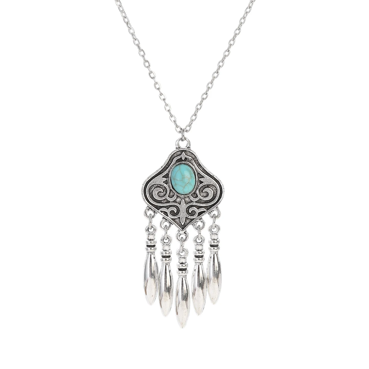 2023 Indické Šperky Set Etnických Strieborné Pozlátené Geometrické Vyrezávané Strapec Náušnice Náhrdelník Žien Modrá Turquoises Reťazca Šperky - 5