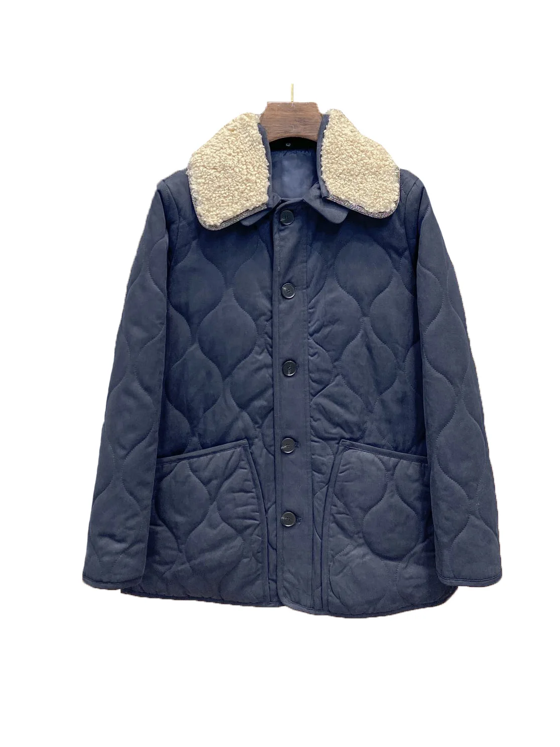 Bavlnená bunda klope krátke voľné verzia spojov baránok vlna golier dizajn teplé a pohodlné 2023 zimné nové 1226 - 0
