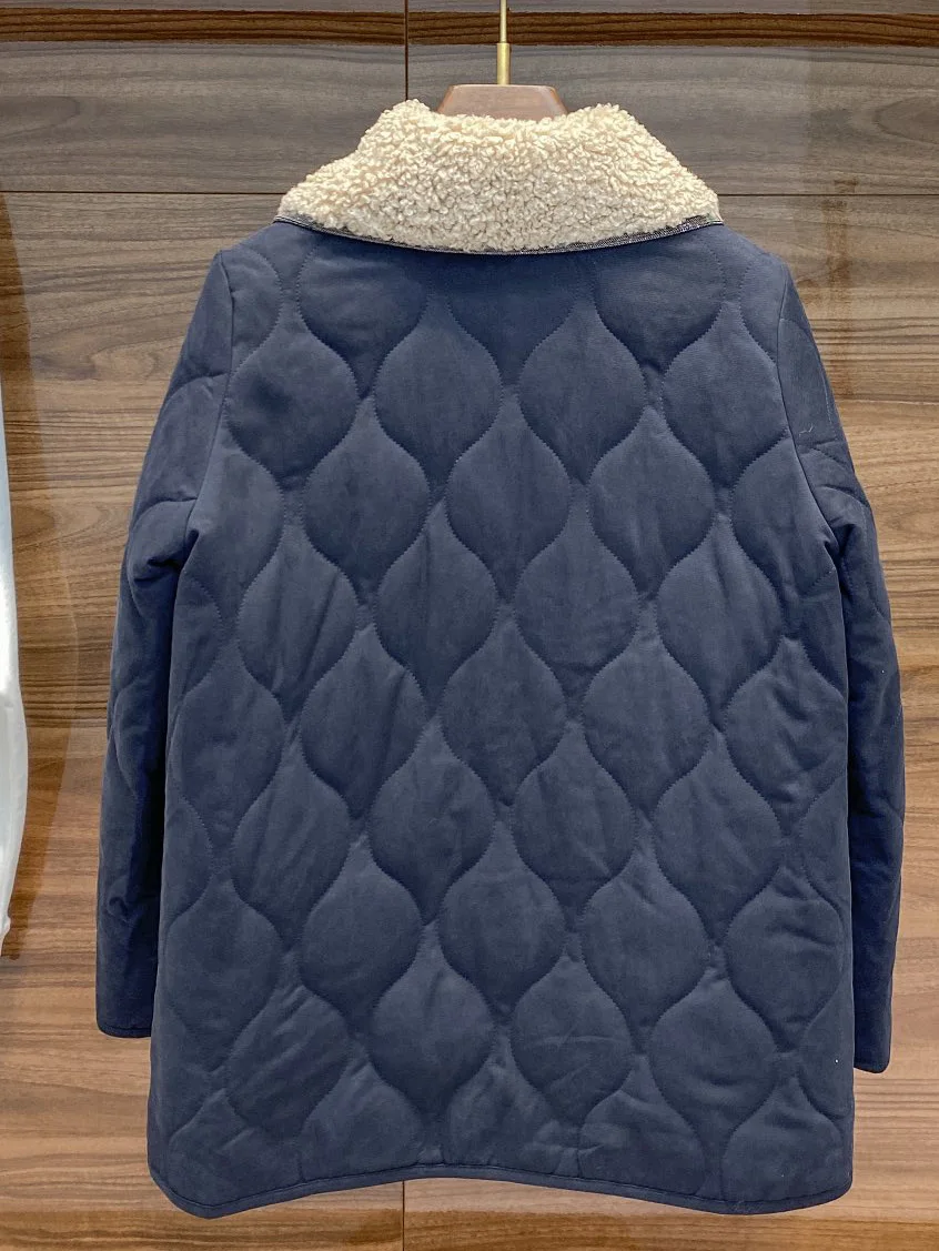 Bavlnená bunda klope krátke voľné verzia spojov baránok vlna golier dizajn teplé a pohodlné 2023 zimné nové 1226 - 1
