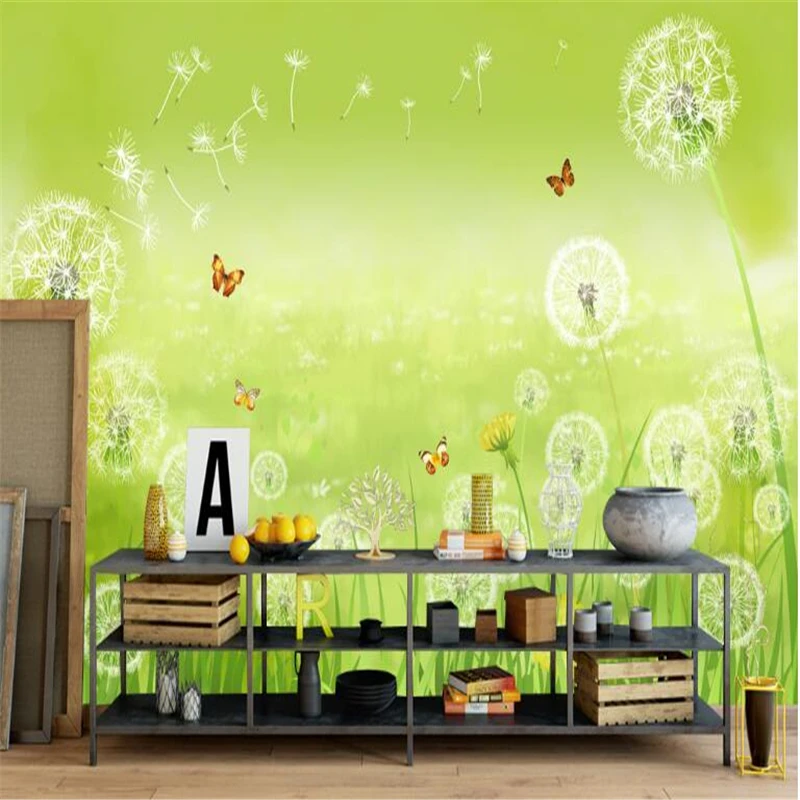 beibehang tapety zelená cartoon motýľ, kvet, tráva v pozadí na stenu pozadia obce lesa chata, noc olejomaľba TV - 0
