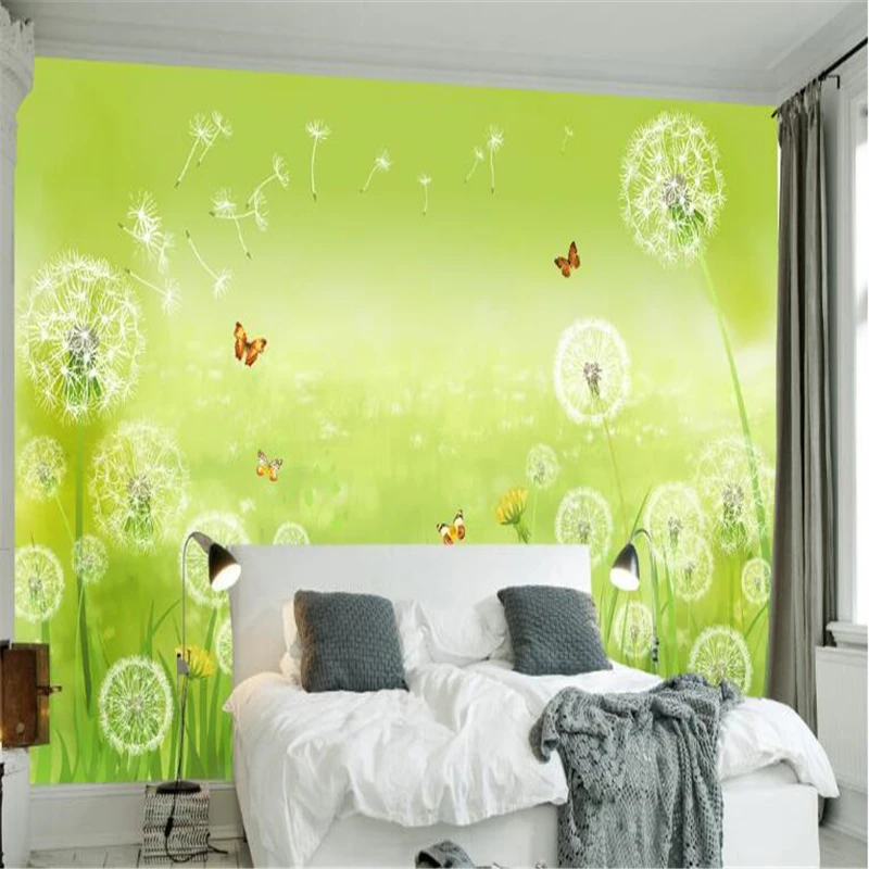 beibehang tapety zelená cartoon motýľ, kvet, tráva v pozadí na stenu pozadia obce lesa chata, noc olejomaľba TV - 1