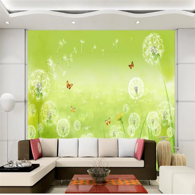 beibehang tapety zelená cartoon motýľ, kvet, tráva v pozadí na stenu pozadia obce lesa chata, noc olejomaľba TV - 2