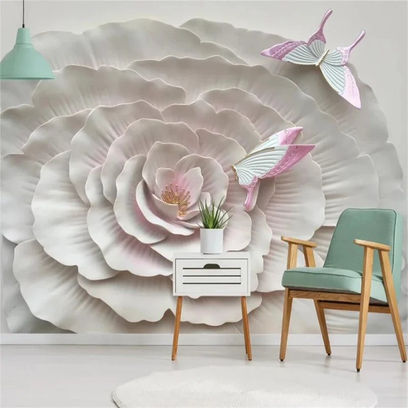 beibehang Vlastnú tapetu 3D troch-dimenzionální úľavu kvet, motýľ, TV joj stene obývacej izby, spálne dekorácie обои - 0