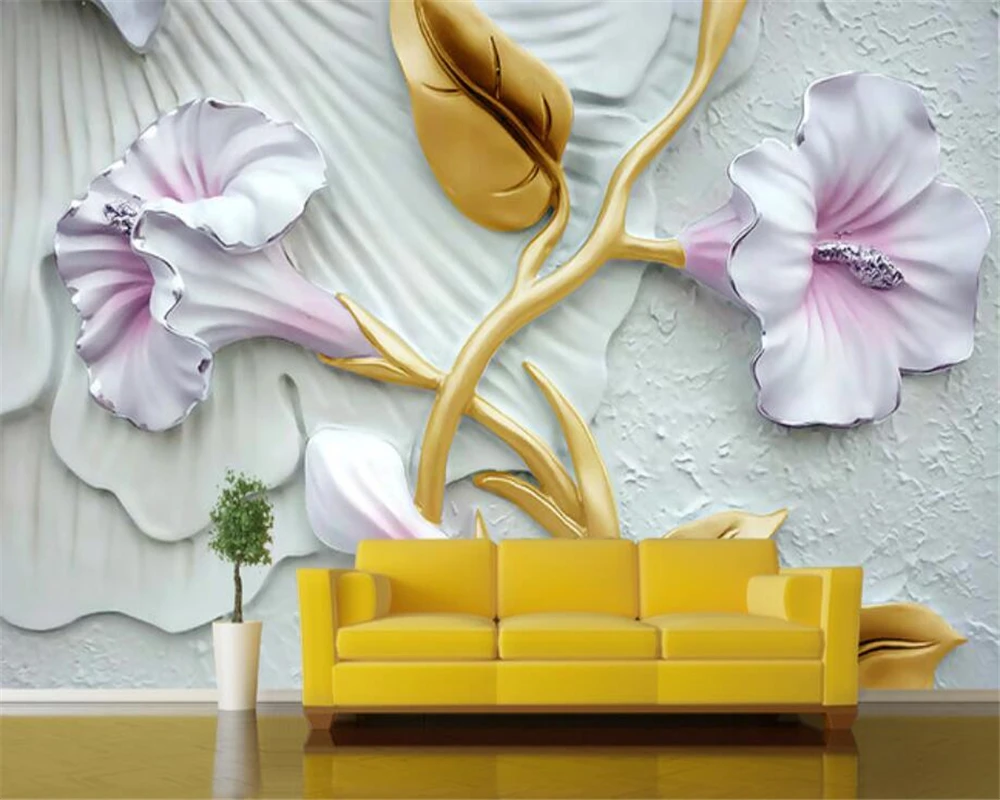 Beibehang Vlastnú Tapetu Veľkú Úľavu Kvetinový nástenná maľba TV Stenu, Tapetu Pozadia Obývacia Izba, Spálňa nástenná maľba 3d tapeta nástenná maľba - 1