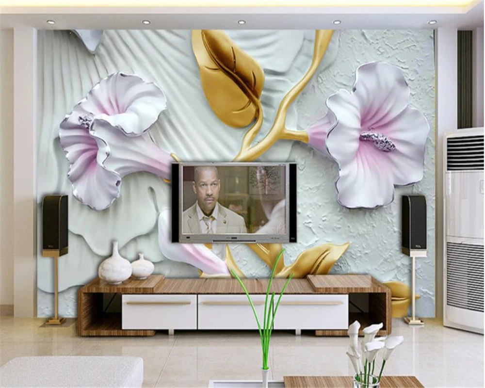 Beibehang Vlastnú Tapetu Veľkú Úľavu Kvetinový nástenná maľba TV Stenu, Tapetu Pozadia Obývacia Izba, Spálňa nástenná maľba 3d tapeta nástenná maľba - 4