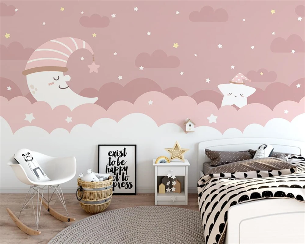 beibehang Vlastný papier peint moderné nordic ručne maľované mraky mesiac hviezdna detskej izbe tapety pozadia - 1