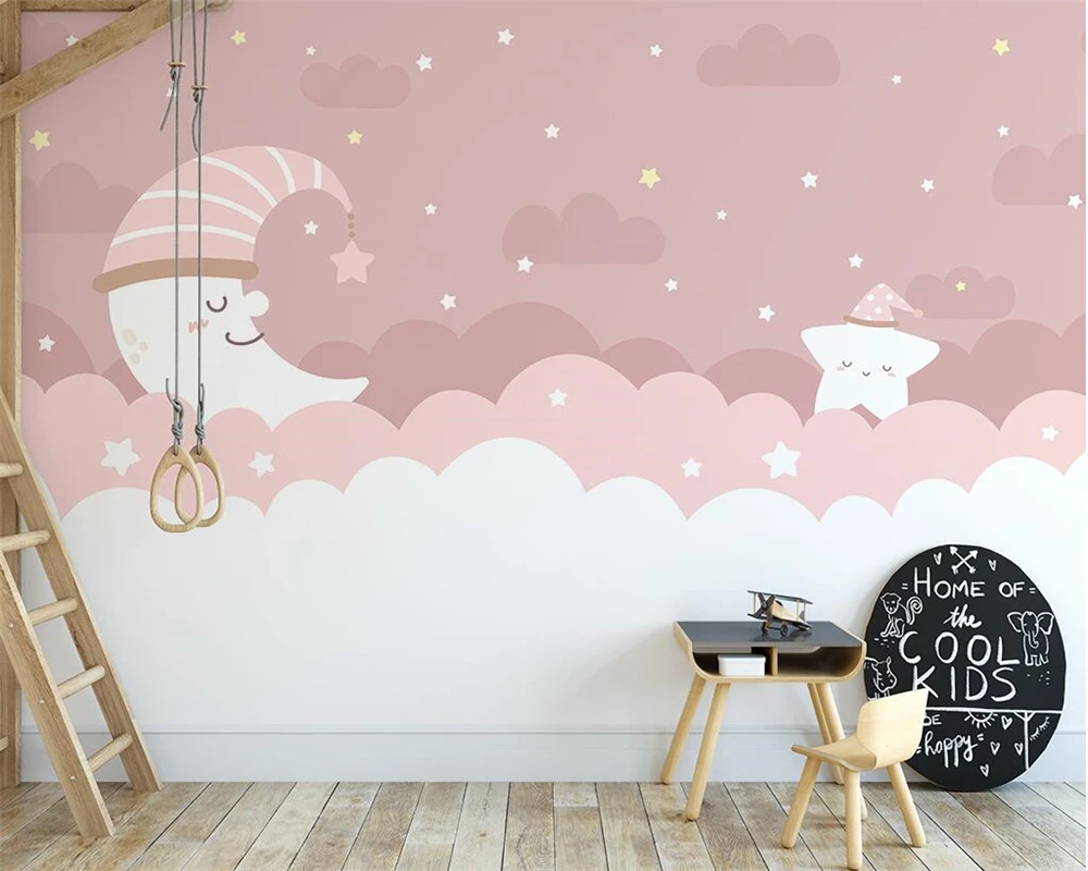 beibehang Vlastný papier peint moderné nordic ručne maľované mraky mesiac hviezdna detskej izbe tapety pozadia - 3
