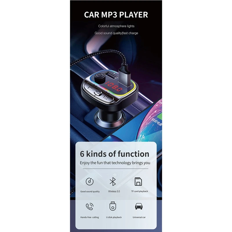 C21 Auto Mp3 Prehrávač 3.1 USB Rýchlo Nabíjačky, Bluetooth 5.0 FM Vysielač S Farebnými Svetlami,Podpora Handsfree TF U Diskov - 1
