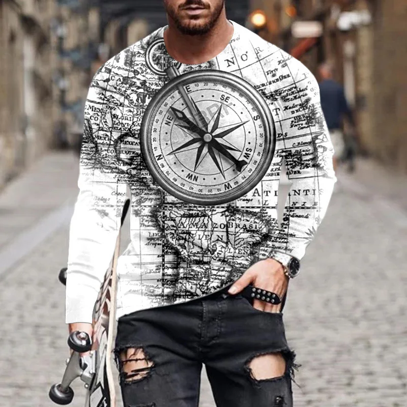 Jeseň 3D Osobné Tlač Mužov Okrúhlym Výstrihom, Dlhý Rukáv T-shirt Módne Príležitostné Voľné Unisex Hip Hop Top Y2K T-shirt - 0