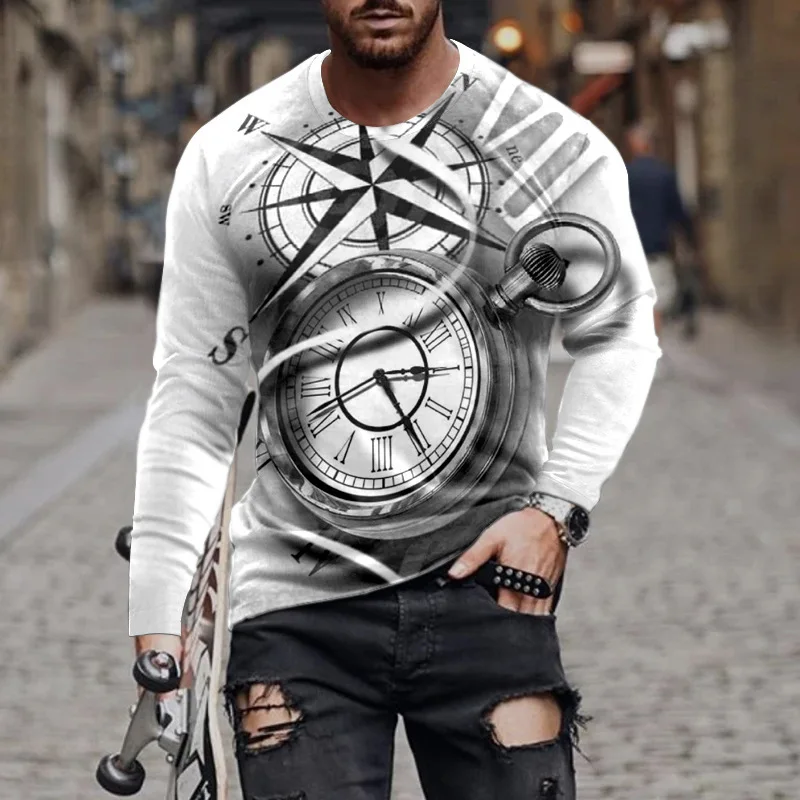 Jeseň 3D Osobné Tlač Mužov Okrúhlym Výstrihom, Dlhý Rukáv T-shirt Módne Príležitostné Voľné Unisex Hip Hop Top Y2K T-shirt - 3
