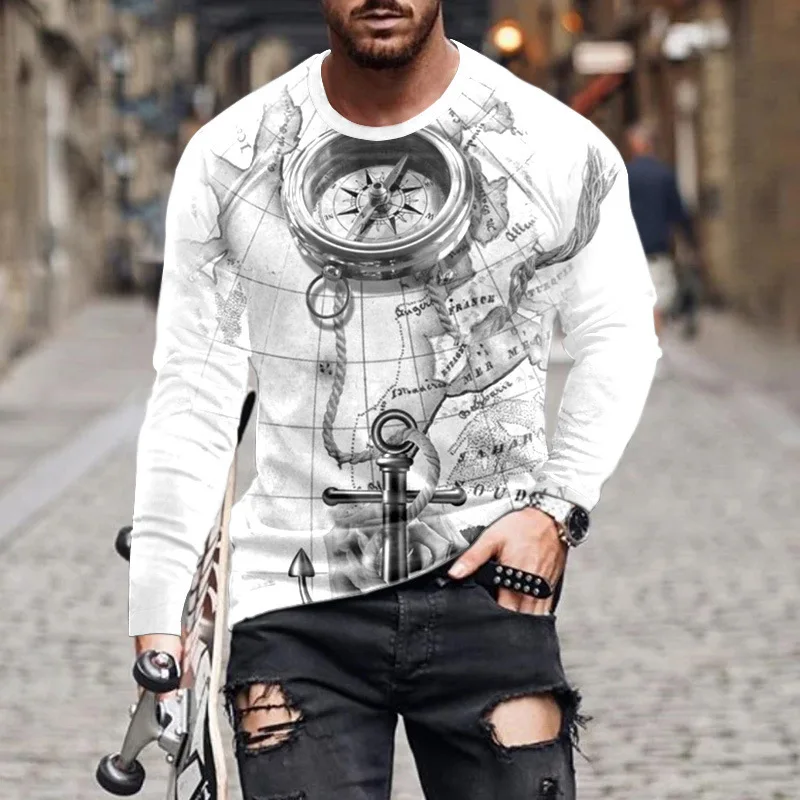 Jeseň 3D Osobné Tlač Mužov Okrúhlym Výstrihom, Dlhý Rukáv T-shirt Módne Príležitostné Voľné Unisex Hip Hop Top Y2K T-shirt - 5
