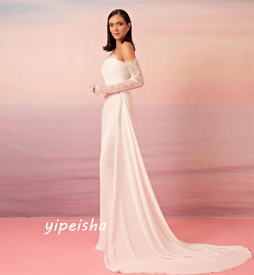 Mesprit Elegantné Zodpovedajúce bez Ramienok Plášť Celebrity Šaty Čipky dĺžka Podlahy Charmeuse Večerné Šaty - 2