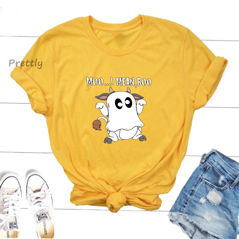 Moo Myslím, Miláčik, T Košele Grafické Zábavné Krava Halloween T Shirt Bežné Ghost Harajuku Bavlna Krátke Sleeve Tee Tričko Streetwear - 4