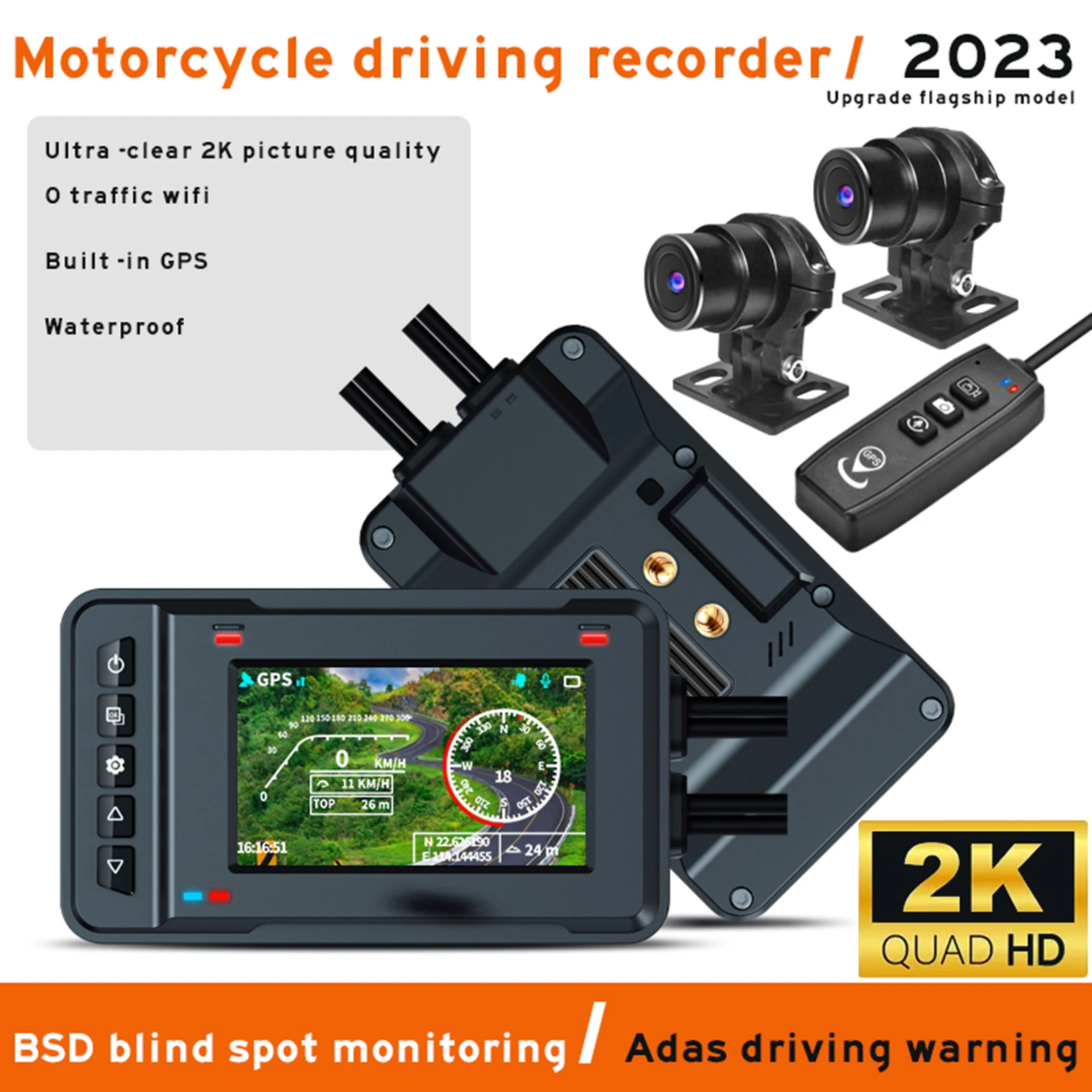 Motocyklové Jazdy Záznamník Tachografu Duálny Objektív 2K 3Inch Moto DVR Dash Fotoaparát 1400nit Jas IPS Displej Podpora BSD ADAS - 1