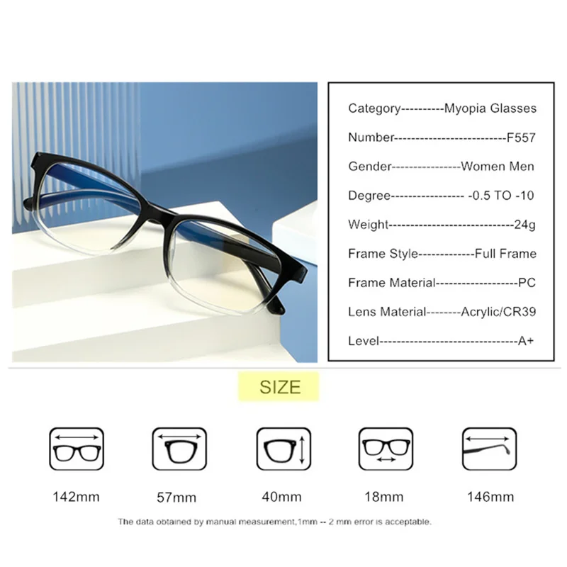 Okuliare dioptrické Nearsighted -0.5 na -10 Ženy Muži Vysokej Vymazať alebo Modré Svetlo Dôkaz alebo Chameleon Šošovky Krátkozrakosť Okuliare F557 - 2