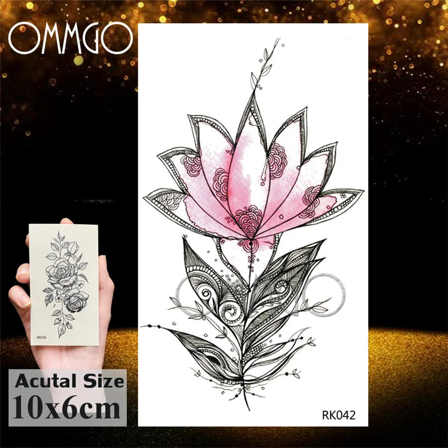 OMMGO Rose List Kvet Dočasné Tetovanie Nálepky Flóry Falošné Tetovanie Čierne Deco Vlastné Tetovanie Body Art Nepremokavé Camellia Tatoos - 1
