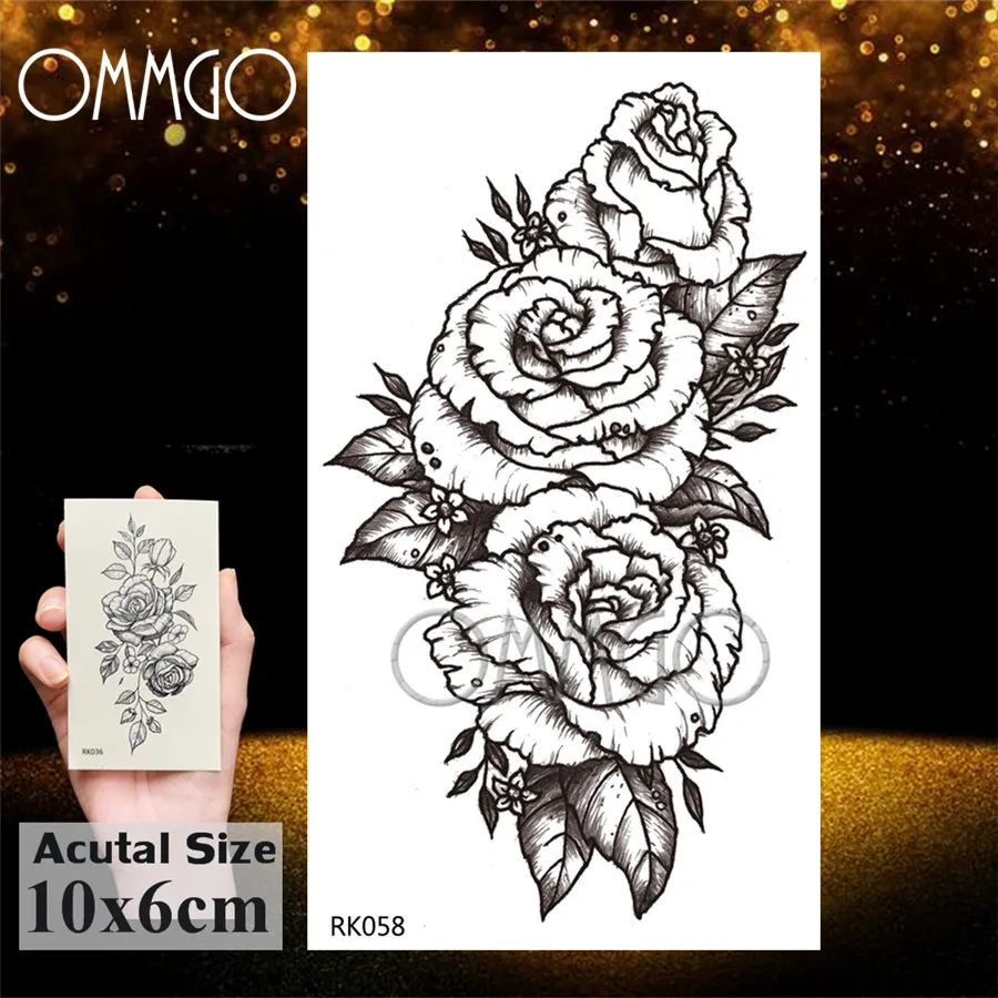 OMMGO Rose List Kvet Dočasné Tetovanie Nálepky Flóry Falošné Tetovanie Čierne Deco Vlastné Tetovanie Body Art Nepremokavé Camellia Tatoos - 4
