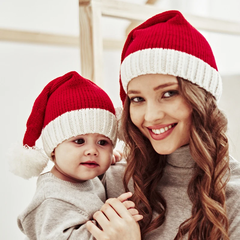 Pletené Detské Vianočné Hat Roztomilý Navidad Klobúk Pompom Dospelých Dieťa Mäkké Čiapočku Santa Claus Klobúk Nový Rok Kid Darček Vianoce Zdobiť 2023 - 0