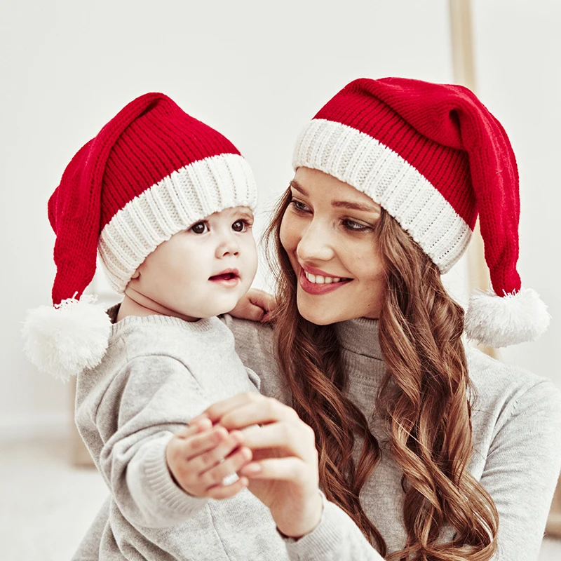 Pletené Detské Vianočné Hat Roztomilý Navidad Klobúk Pompom Dospelých Dieťa Mäkké Čiapočku Santa Claus Klobúk Nový Rok Kid Darček Vianoce Zdobiť 2023 - 1