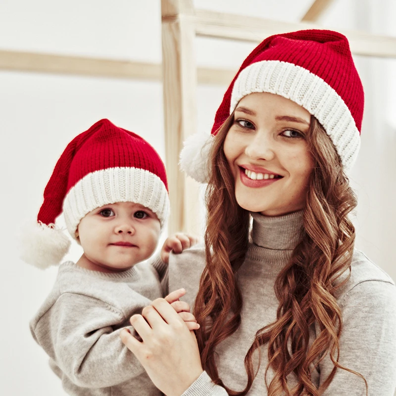 Pletené Detské Vianočné Hat Roztomilý Navidad Klobúk Pompom Dospelých Dieťa Mäkké Čiapočku Santa Claus Klobúk Nový Rok Kid Darček Vianoce Zdobiť 2023 - 2