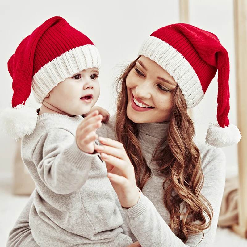 Pletené Detské Vianočné Hat Roztomilý Navidad Klobúk Pompom Dospelých Dieťa Mäkké Čiapočku Santa Claus Klobúk Nový Rok Kid Darček Vianoce Zdobiť 2023 - 3