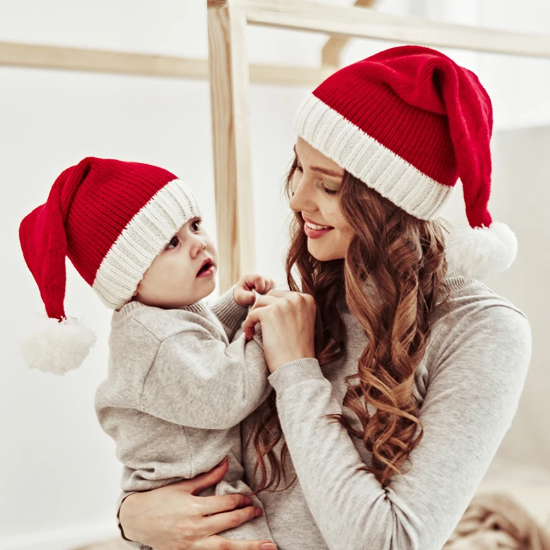 Pletené Detské Vianočné Hat Roztomilý Navidad Klobúk Pompom Dospelých Dieťa Mäkké Čiapočku Santa Claus Klobúk Nový Rok Kid Darček Vianoce Zdobiť 2023 - 4