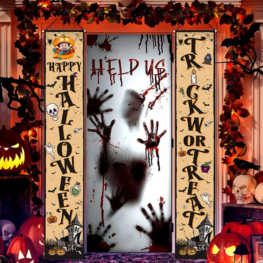 Strašidelné Halloween Pozadí Halloween Verandu Prihlásiť Strašidelné Halloween Dekorácie Strašidelný Dom Tekvica Vzor Dvere Bannery pre - 5