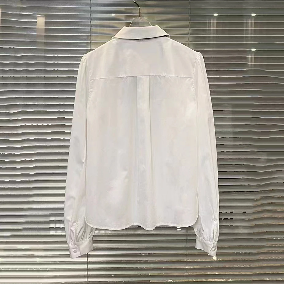Temperament elegantný krk polo shirts & blúzky 2023 lete nové vyšívané čipky mozaika lúk páse s nástrojmi dlho puzdre tričko ženy - 1