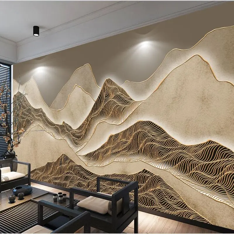 Vlastné 3d nové Čínske umenie retro výtvarná koncepcia abstraktných gold line atrament krajiny обои pozadí steny obývacia izba фотообои - 0