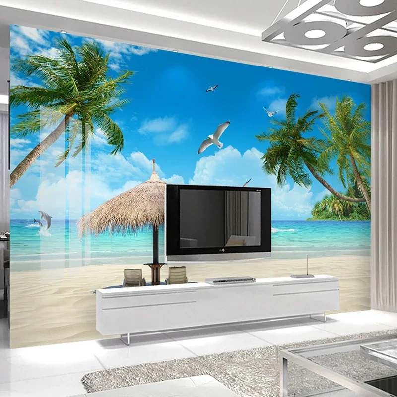 Vlastné Foto Tapety na Stenu Blue Sky Pláž Coconut Tree Seascape 3D Obývacia Izba Gauč TV joj, Papier Peint nástenná maľba 3D - 1