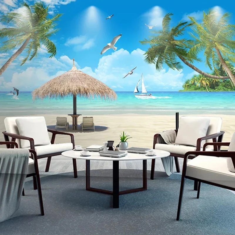 Vlastné Foto Tapety na Stenu Blue Sky Pláž Coconut Tree Seascape 3D Obývacia Izba Gauč TV joj, Papier Peint nástenná maľba 3D - 2