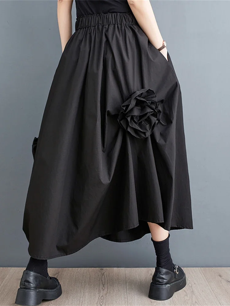 XITAO Kvetinový Čiernej Sukni Módne Elegantné Ženy Bohyne Ventilátor Nepravidelný Elastický Pás Menšiny Voľné Elegantné Sukne WLD16640 - 1