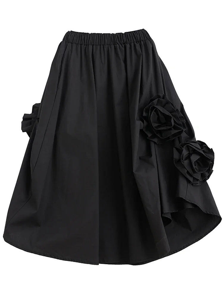 XITAO Kvetinový Čiernej Sukni Módne Elegantné Ženy Bohyne Ventilátor Nepravidelný Elastický Pás Menšiny Voľné Elegantné Sukne WLD16640 - 4