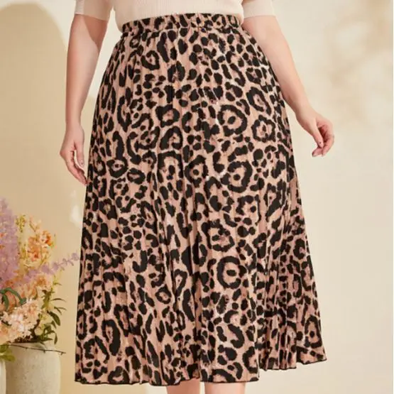 Ženy Plus Veľkosť Uprostred Sukne Módne Leopard Tlač Vysoký Pás Sukne Veľkosť Lady Retro Temperament Elegantné Polovicu tela Sukne - 1