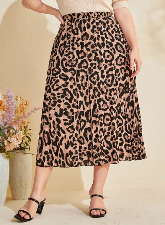 Ženy Plus Veľkosť Uprostred Sukne Módne Leopard Tlač Vysoký Pás Sukne Veľkosť Lady Retro Temperament Elegantné Polovicu tela Sukne - 2
