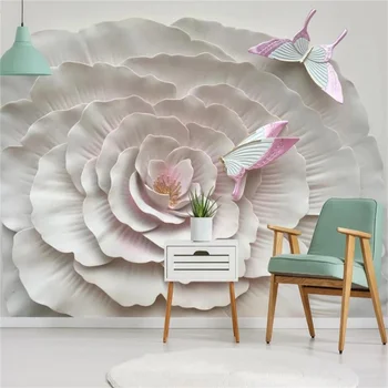 beibehang Vlastnú tapetu 3D troch-dimenzionální úľavu kvet, motýľ, TV joj stene obývacej izby, spálne dekorácie обои