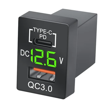 Nové Nabíjačky QC3.0 USB Nabíjačka do Auta Zásuvky PD Typ-C Nabíjačku S LED Digitálny Voltmeter Pre Nové Toyota Rýchle Nabíjanie
