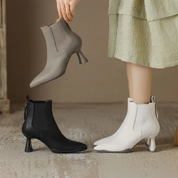 Phoentin Žien pravá Koža chelsea Boots 2023 ukázal Prst Členok Boot vysokým Podpätkom krátka Zavádzania elegantné office lady topánky FT2669