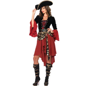 Európske a Americké Dámy Halloween Dlhý Rukáv Západnej Lebky Ženské Pirátske Oblečenie Výkon Kostým Role Playing Game Unif