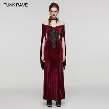 PUNK RAVE Žien Gotické Šaty Odtlačkový tvaru Elastický Zamat Strany Klubu Jemné Nádherné Veľké Dlhé Šaty Žien Oblečenie