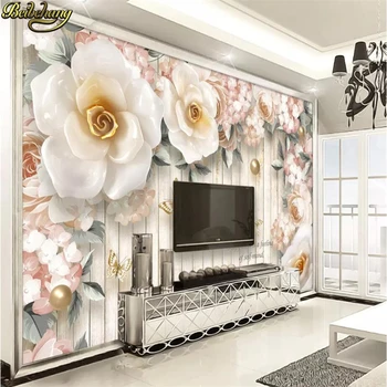 beibehang Vlastné nástennú maľbu Kvety Pozadie Maľované tapety pre Obývacej Izby, Spálne, Plastický rose Veľké Nástenné Wall Paper roll