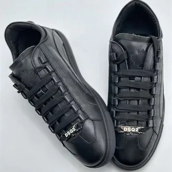 Nové luxusné pánske tenisky pravej kože nové ležérne topánky priedušná a univerzálne biele topánky, čierne doprava zadarmo